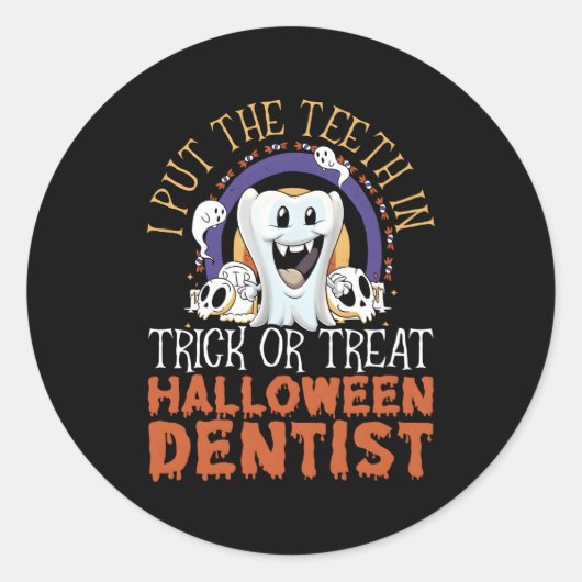 Tandarts Halloween Trick or treat Tandheelkunde Ronde Sticker (Voorkant)