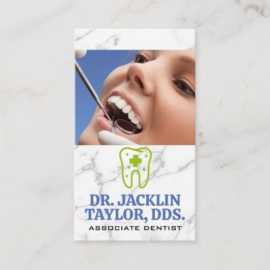 Tandarts inspecteert tanden | Tandheelkundige hulp Visitekaartje (Voorkant)