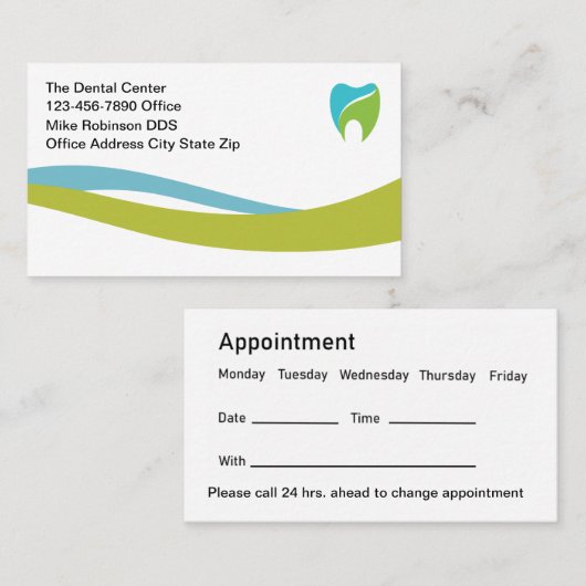Tandarts Kantoor Bright Moderne Afspraakkaarten Afsprakenkaartje (Voorkant / Achterkant)