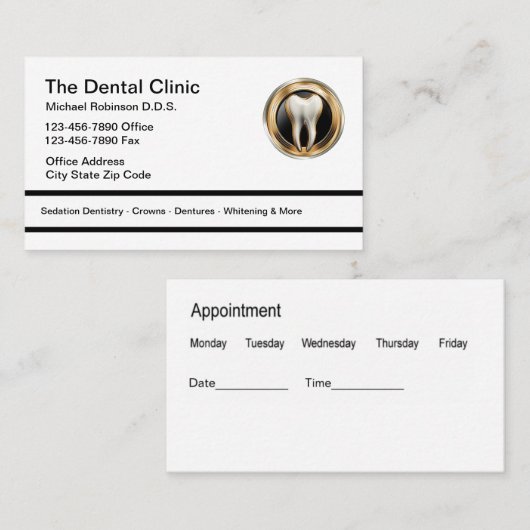 Tandarts Kantoor Classy Afspraak Visitekaartjes (Voorkant / Achterkant)