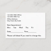 Tandarts Kantoor Grote Afspraak Herinnering Kaarte Visitekaartje (Achterkant)