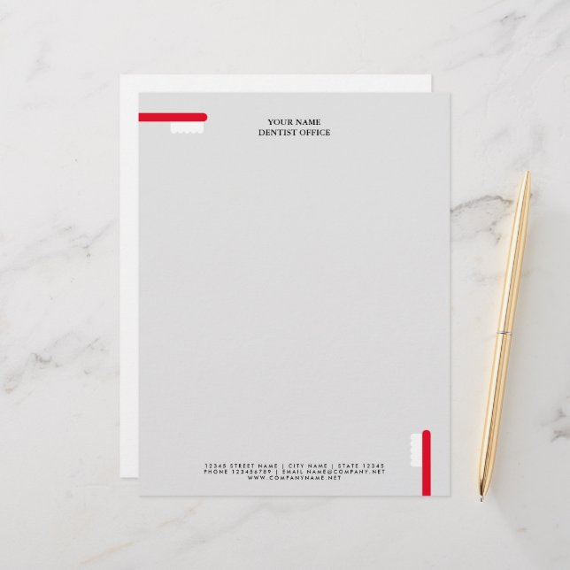 Tandarts kantoor letterhead sjabloon met tandenbor briefhoofd (Voorkant / Achterkant in situ)