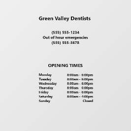 Tandarts Kantoor Openingstijden Raamsticker