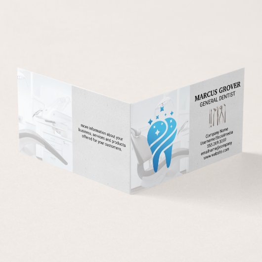 Tandarts Kantoor | Schone blauwe tand | Tandheelku Visitekaartje (Buitenkant)
