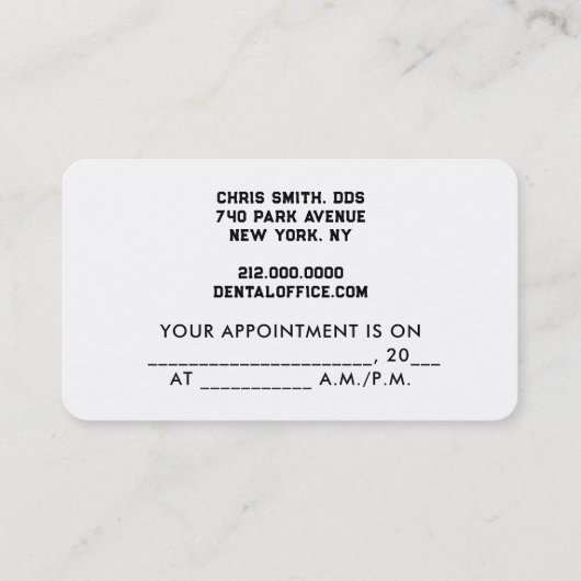 Tandarts Kantoor Tandheelkundige afspraak Afsprakenkaartje (Achterkant)