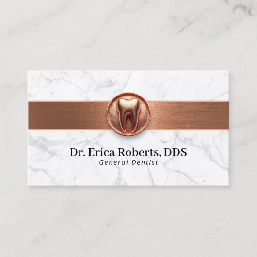 Tandarts Koperen Tand Logo Trendy Marmeren Tand Visitekaartje (Voorkant)