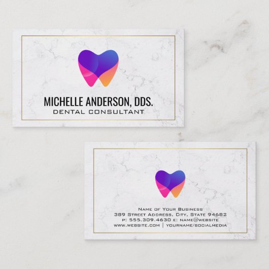 Tandarts Logo Kleurrijk | Marmer Visitekaartje (Voorkant / Achterkant)