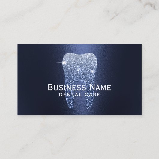 Tandarts Marine Blauw Glitter Tand Metaal Tand Afsprakenkaartje (Voorkant)