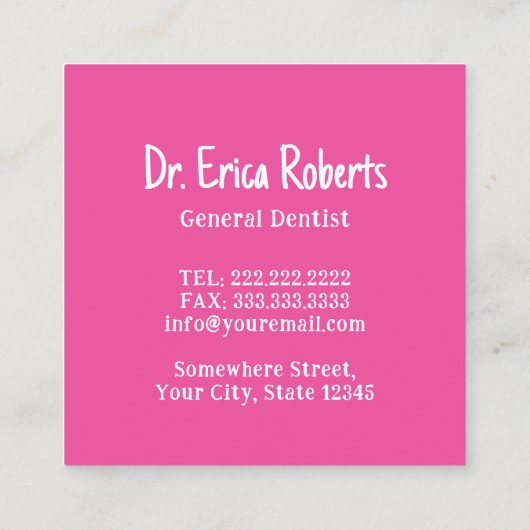 Tandarts Minimal Tooth Logo Roze Tandheelkundige Z Vierkante Visitekaartje (Achterkant)