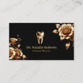 Tandarts Modern Goud Bloemen Zwart Tandheelkundige Visitekaartje (Voorkant)