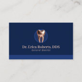 Tandarts Modern Roos Gouden Tand Navy Blauw Dental Visitekaartje (Voorkant)