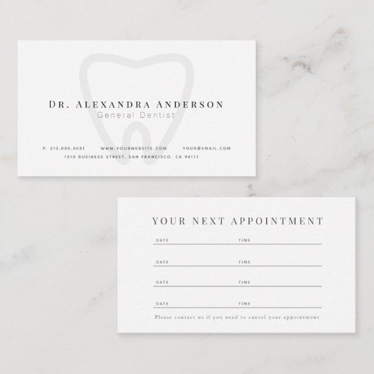 Tandarts Modern Wit Afspraakkaart Visitekaartje (Voorkant / Achterkant)