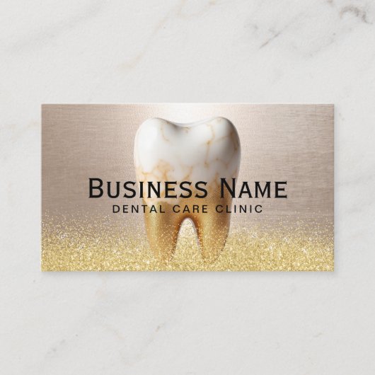Tandarts Moderne Tand Stijlvolle Gouden Tandheelku Afsprakenkaartje (Voorkant)