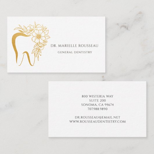 Tandarts Tand Bloemen Goud Logo Visitekaartje (Voorkant / Achterkant)