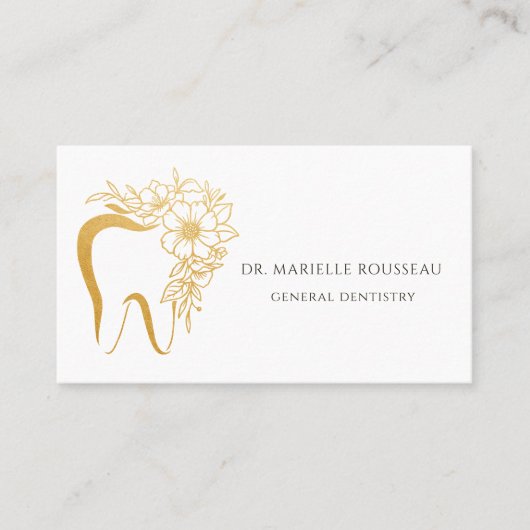 Tandarts Tand Bloemen Goud Logo Visitekaartje (Voorkant)