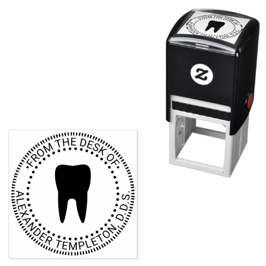 Tandarts Tand “Van”, “Praktijk van” Zelfinktende Stempel (In situ)