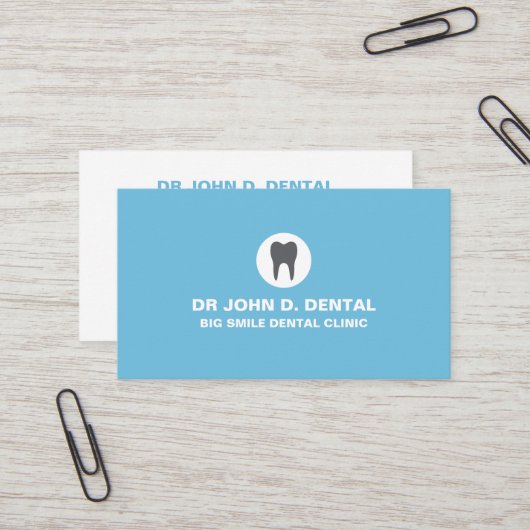 Tandarts, tandblauw visitekaartje met tand logo (Voorkant / Achterkant in situ)