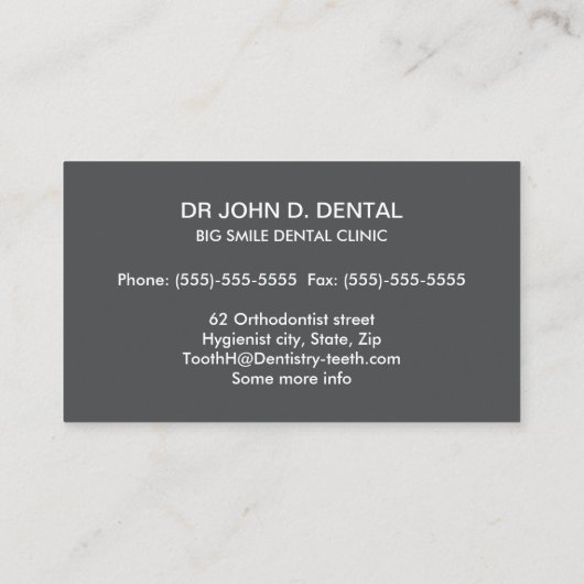 Tandarts, tandgrijs visitekaartje met tand logo (Achterkant)
