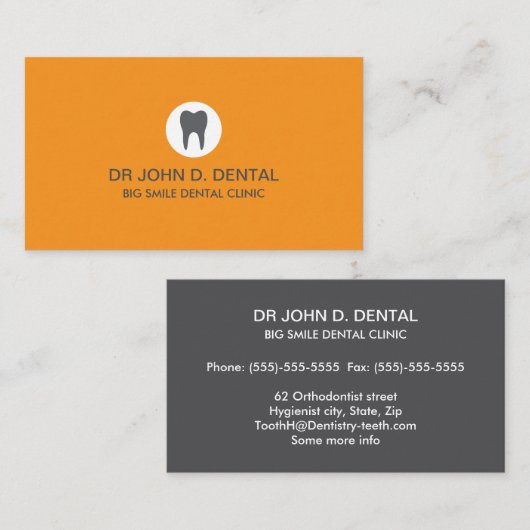 Tandarts, tandgrijs visitekaartje met tand logo (Voorkant / Achterkant)