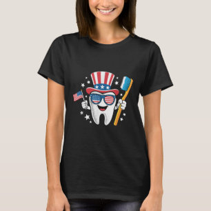 Tandarts Tandheelkunde Amerikaanse Vlag Grappig 4 T-shirt