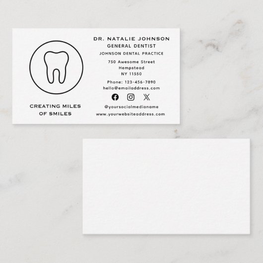 Tandarts tandheelkundige kliniek Tandheelkunde Soc Visitekaartje (Voorkant / Achterkant)
