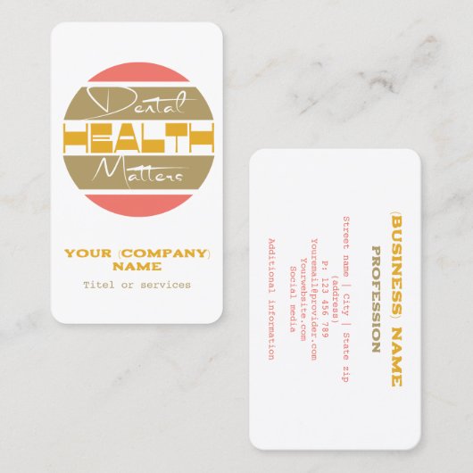 Tandarts, tandheelkundige zorgverleners Visitekaar Visitekaartje (Voorkant / Achterkant)