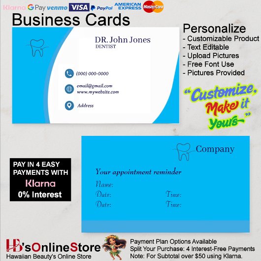 Tandarts Visitekaartjes 45 Verpakking van 100