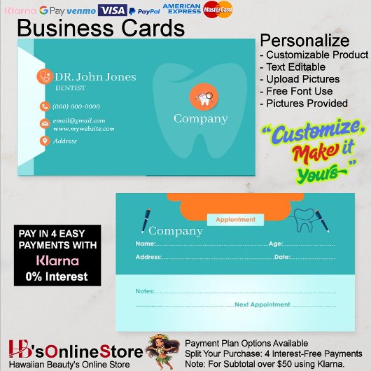 Tandarts Visitekaartjes 47 Verpakking van 100