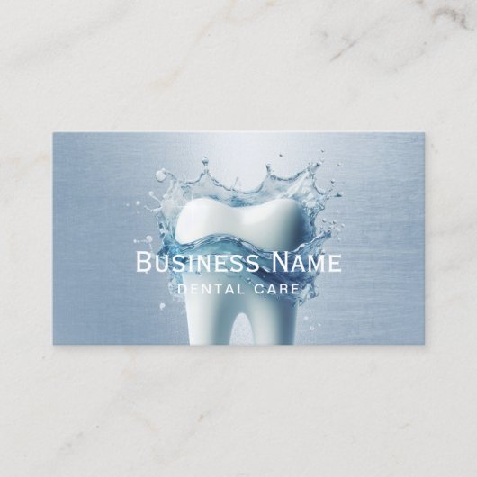 Tandarts Witte Tand Lichtblauw Faux Metaal Tand Afsprakenkaartje (Voorkant)