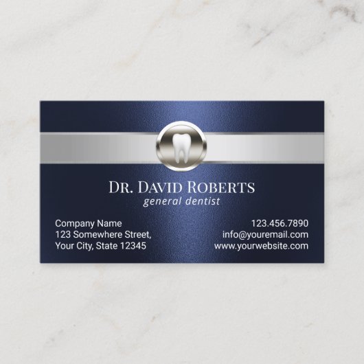 Tandarts Zilveren Streep Marine Blauw Tandheelkund Afsprakenkaartje (Voorkant)