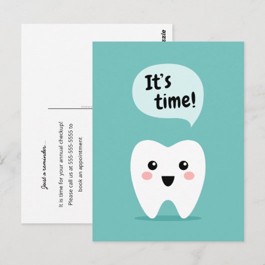Tandartsafspraak herinnering kawaii tand briefkaart (Voorkant / Achterkant)