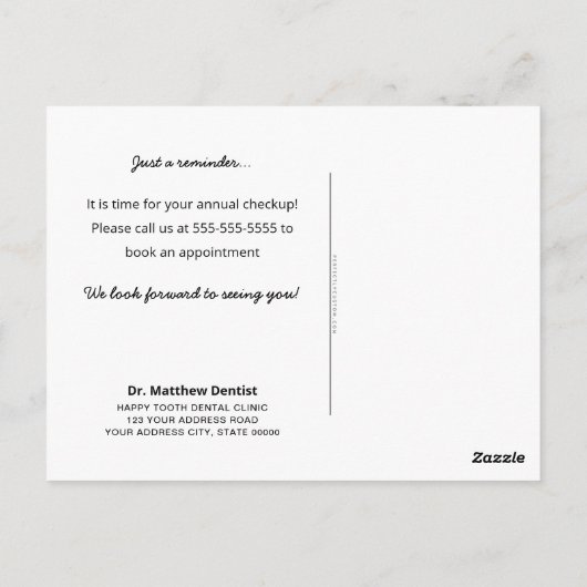 Tandartsafspraak herinnering kawaii tand briefkaart (Achterkant)