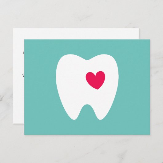 Tandartsafspraak herinnering Tand met hart blauwgr Briefkaart (Voorkant / Achterkant)