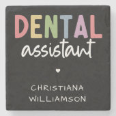 Tandartsassistent Geschenk met Naam Stenen Onderzetter (Voorkant)