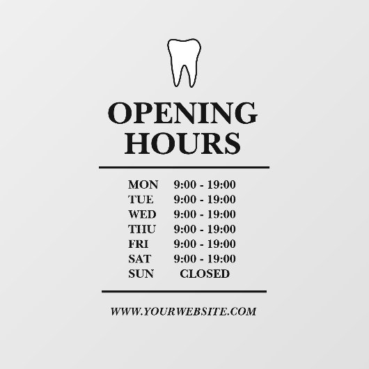 Tandartsenkliniek openingstijden sjabloon raamsticker (Vel)