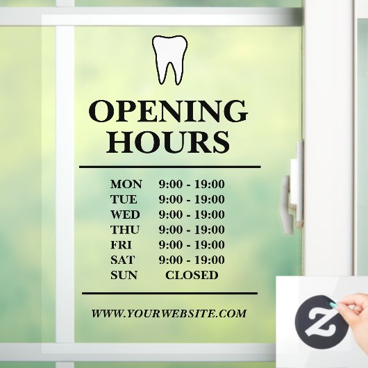 Tandartsenkliniek openingstijden sjabloon raamsticker (Huis)