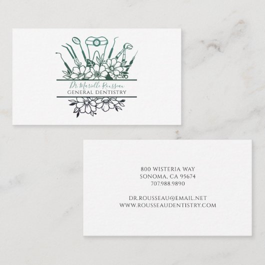 Tandartsgereedschap & Bloemen Visitekaartje (Voorkant / Achterkant)
