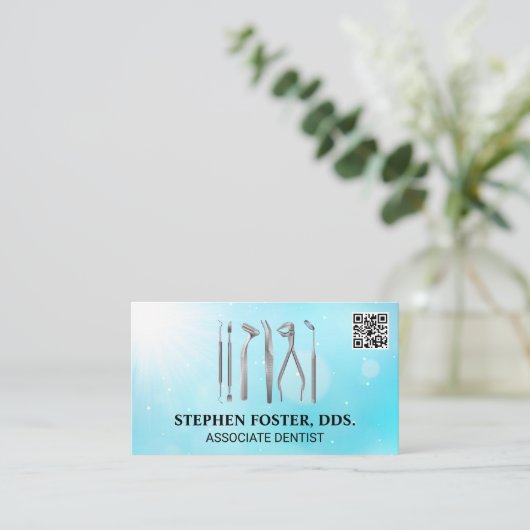 Tandartsinstrumenten | QR-code  Visitekaartje (Staand voorkant)