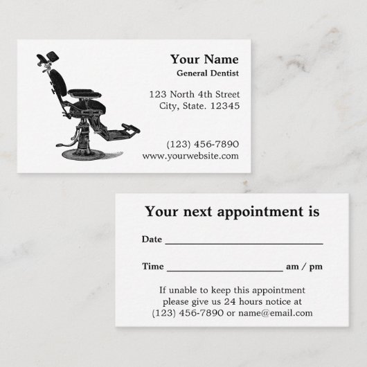  tandartsstoel tandarts afsprakenkaartje (Voorkant / Achterkant)