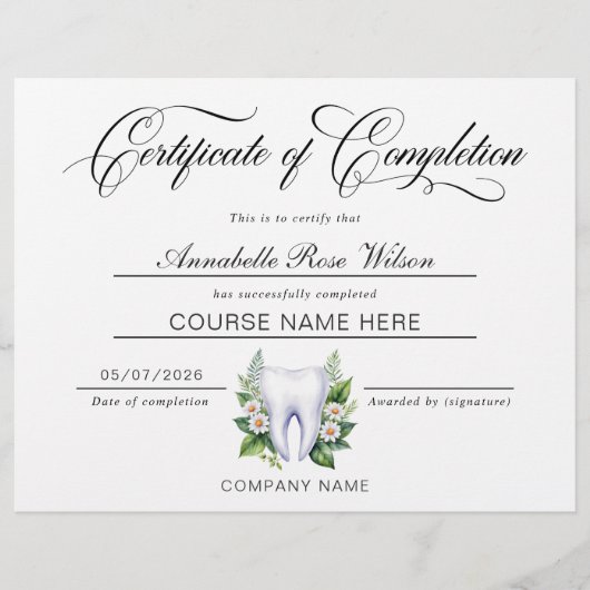 Tandbleek Certificaat van Voltooiing Cursus Flyer (Voorkant)