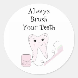 Tandborstel en tand Cute Tandheelkundige Herinneri Ronde Sticker