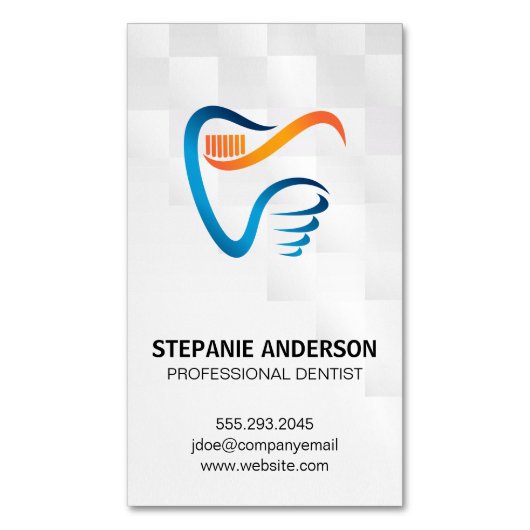Tandborstel en Tand Logo | Tandheelkunde Magnetisch Visitekaartje (Voorkant Verticaal)