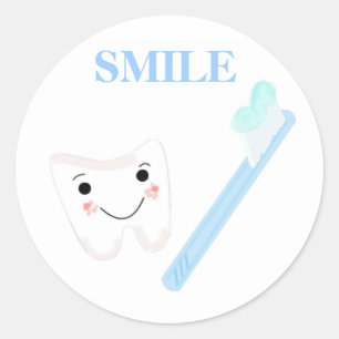 Tandborstel en Tand Ronde Sticker