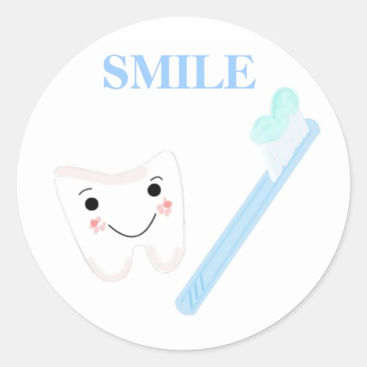 Tandborstel en Tand Ronde Sticker (Voorkant)