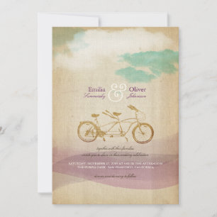 Tandem Bicycle 2 Waterverf Rustic Wedding Kaart