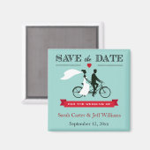 Tandem Bicycle Aqua en Red Save the Date Magneten (Voorkant / Achterkant)