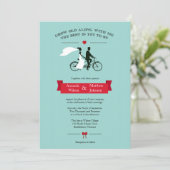 Tandem Bicycle Aqua en Red Wedding Invitations Kaart (Staand voorkant)