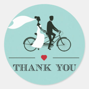 Tandem Bicycle Aqua Wedding Dank u Stickers