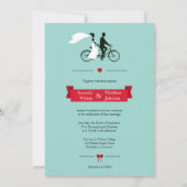 Tandem Bicycle Aqua Wedding Invitations Kaart (Voorkant)