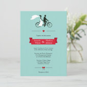 Tandem Bicycle Aqua Wedding Invitations Kaart (Staand voorkant)